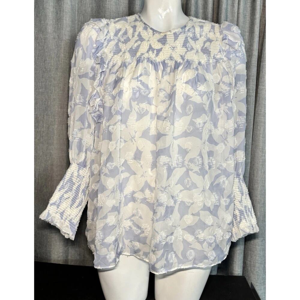 Joie Small Jamila Blouse Eventide Blue White Floral Silk Blend Blouse Top